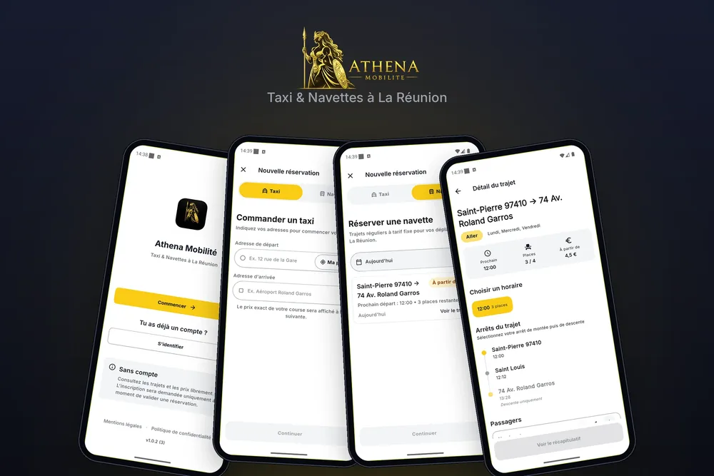 Application Athena Mobilité — Plateforme taxi & navettes multi-rôles (client, chauffeur, standardiste) pour La Réunion.