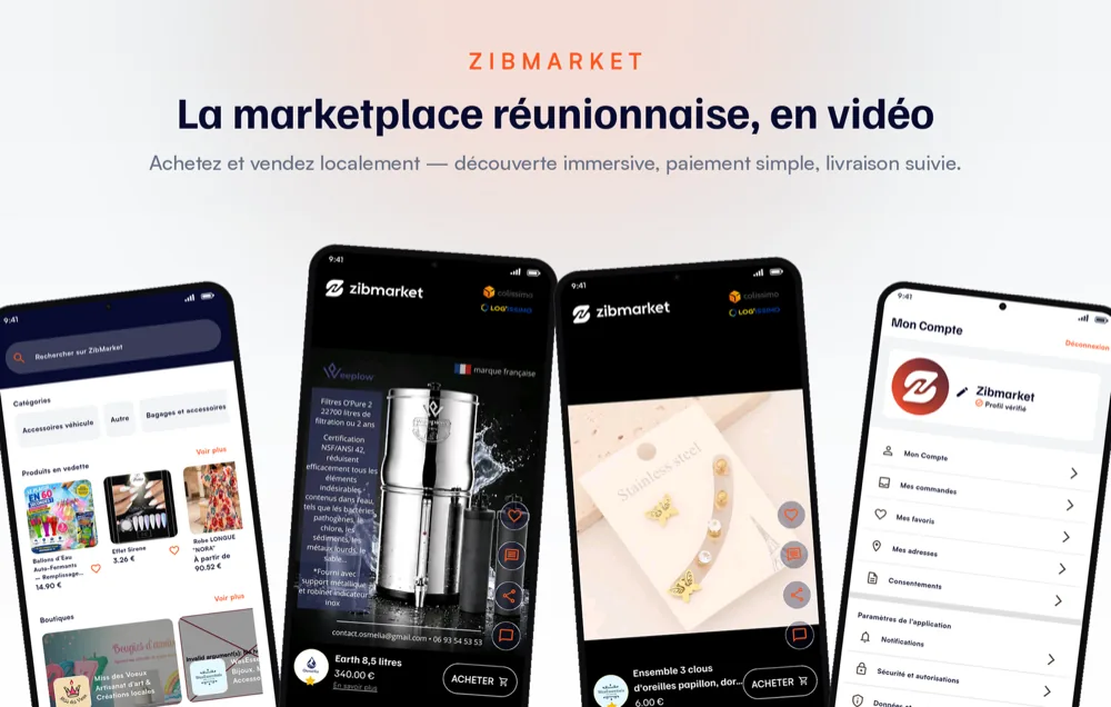 Application Zibmarket — Plateforme d'achat-vente locale en ligne pour La Réunion.